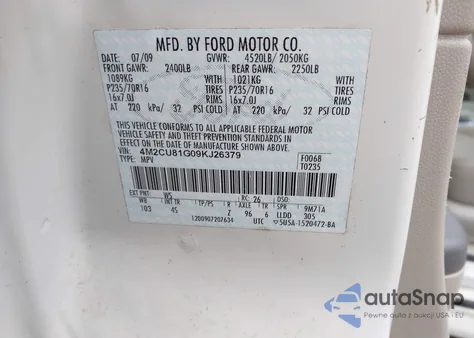 2009 Mercury Mariner V6 z USA, uszkodzony, nr VIN 4M2CU81G09KJ26379